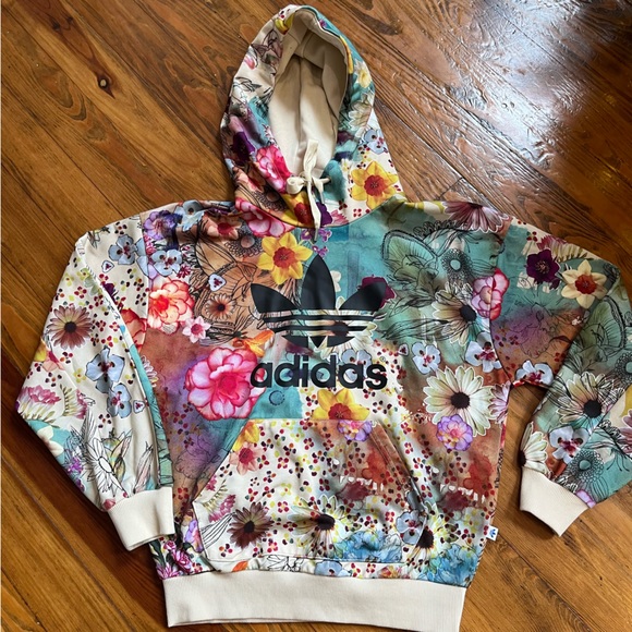 adidas Tops - Rare Adidas × Farm Confete Original Floral Print Trefoil Hoodie Sweatshirt in XS